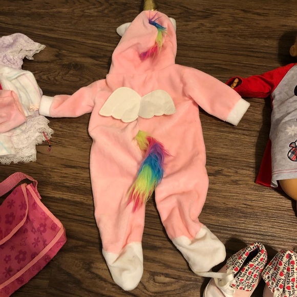 American girl wellie wishers Camille,baby clothes/shoes, unicorn onsie, hangers - Picture 12 of 16